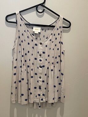 Anthropologie Maeve Cream Tank Top with Navy Dot Print